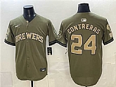 Men's Milwaukee Brewers #24 William Contreras Olive 2026 Armed Forces Day Stitched Jersey Dzhi,baseball caps,new era cap wholesale,wholesale hats