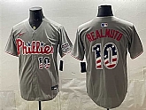 Men's Philadelphia Phillies #10 J.T. Realmuto Gray USA 250 Fourth of July Home Stitched Jersey1 Dzhi,baseball caps,new era cap wholesale,wholesale hats
