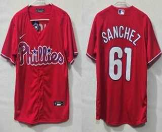Men's Philadelphia Phillies #61 Cristopher Sanchez Red Cool Base Jersey,We sell and wholesale Men's Philadelphia Phillies #61 Cristopher Sanchez Red Cool Base Jersey on line form chian!
