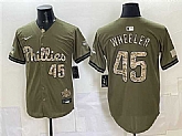 Men's Philadelphia Phillies #45 Zack Wheeler Olive 2026 Armed Forces Day Stitched Jersey Dzhi,baseball caps,new era cap wholesale,wholesale hats
