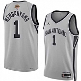 Men's San Antonio Spurs #1 Victor Wembanyama Gray 2026 Finals Patch Stitched Basketball Jersey Dzhi,baseball caps,new era cap wholesale,wholesale hats