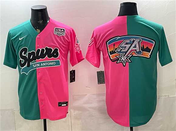 Men's San Antonio Spurs Team Big Logo Teal Pink Split USA 250' Patch Stitched Jersey Dzhi,We sell and wholesale Men's San Antonio Spurs Team Big Logo Teal Pink Split USA 250' Patch Stitched Jersey Dzhi on line form chian!