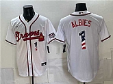 Men's Atlanta Braves #1 Ozzie Albies White USA 250 Fourth of July Home Stadium Stitched Jersey Dzhi,baseball caps,new era cap wholesale,wholesale hats