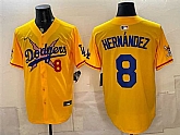 Men's Los Angeles Dodgers x One Piece #8 Enrique Hernandez Yellow Vapor Premier Limited Stitched Jersey Dzhi,baseball caps,new era cap wholesale,wholesale hats