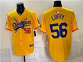 Men's Los Angeles Dodgers x One Piece #56 Luffy Yellow Vapor Premier Limited Stitched Jersey Dzhi,baseball caps,new era cap wholesale,wholesale hats