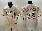 Men's Milwaukee Brewers #24 William Contreras Cream 2026 USA 250 Fourth of July Home Stadium Stitched Jersey Dzhi,baseball caps,new era cap wholesale,wholesale hats