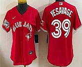 Women's Toronto Blue Jays #39 Trey Yesavage Red 50 Seasons Patch Stitched Jersey,baseball caps,new era cap wholesale,wholesale hats
