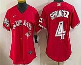 Women's Toronto Blue Jays #4 George Springer Red 50 Seasons Patch Stitched Jersey,baseball caps,new era cap wholesale,wholesale hats