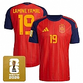 Men's Spain Team #19 Lamine Yamal Red 2026 World Cup Home Soccer Jersey,baseball caps,new era cap wholesale,wholesale hats