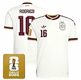 Men's Spain Team #16 Rodrigo White 2026 World Cup Away Soccer Jersey,baseball caps,new era cap wholesale,wholesale hats