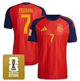 Men's Spain Team #7 Ferran Red 2026 World Cup Home Soccer Jersey,baseball caps,new era cap wholesale,wholesale hats