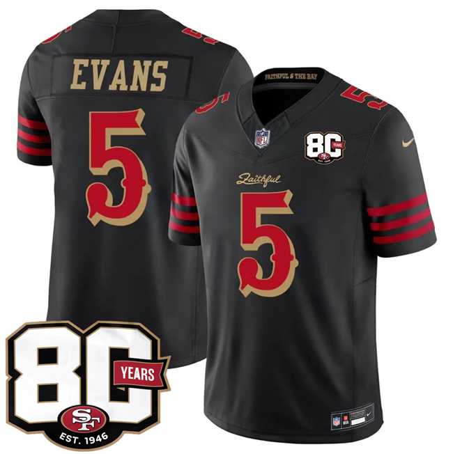Men's San Francisco 49ers #5 Mike Evans Black 80th Anniversary Patch Rivalries 2026 F.U.S.E. Vapor Untouchable Limited Stitched Jersey Dzhi,We sell and wholesale Men's San Francisco 49ers #5 Mike Evans Black 80th Anniversary Patch Rivalries 2026 F.U.S.E. Vapor Untouchable Limited Stitched Jersey Dzhi on line form chian!