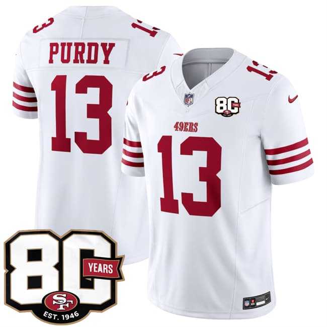 Men's San Francisco 49ers #13 Brock Purdy White 80th Anniversary Patch 2026 F.U.S.E. Vapor Untouchable Limited Stitched Jersey Dzhi,We sell and wholesale Men's San Francisco 49ers #13 Brock Purdy White 80th Anniversary Patch 2026 F.U.S.E. Vapor Untouchable Limited Stitched Jersey Dzhi on line form chian!