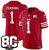 Men's San Francisco 49ers #1 Ricky Pearsall Red 80th Anniversary Patch 2026 F.U.S.E. Vapor Untouchable Limited Stitched Jersey Dzhi,baseball caps,new era cap wholesale,wholesale hats