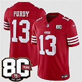 Men's San Francisco 49ers #13 Brock Purdy Red 80th Anniversary Patch 2026 F.U.S.E. Vapor Untouchable Limited Stitched Jersey Dzhi,baseball caps,new era cap wholesale,wholesale hats