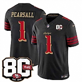 Men's San Francisco 49ers #1 Ricky Pearsall Black 80th Anniversary Patch Rivalries 2026 F.U.S.E. Vapor Untouchable Limited Stitched Jersey Dzhi,baseball caps,new era cap wholesale,wholesale hats