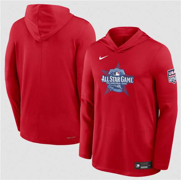 Men's 2026 All-Star Game Red Collection Dri-FIT Long Sleeve Hooded T-Shirt,We sell and wholesale Men's 2026 All-Star Game Red Collection Dri-FIT Long Sleeve Hooded T-Shirt on line form chian!