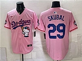 Men's Los Angeles Dodgers #29 Tarik Skubal Pink Hello Kitty Night 2025 World Series Champions Patch Stitched Jersey Dzhi,baseball caps,new era cap wholesale,wholesale hats
