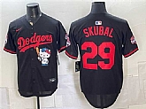 Men's Los Angeles Dodgers #29 Tarik Skubal Black Hello Kitty Night 2025 World Series Champions Patch Stitched Jersey Dzhi,baseball caps,new era cap wholesale,wholesale hats