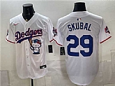 Men's Los Angeles Dodgers #29 Tarik Skubal White Hello Kitty Night 2025 World Series Champions Patch Limited Stitched Jersey Dzhi,baseball caps,new era cap wholesale,wholesale hats