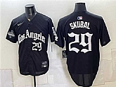 Men's Los Angeles Dodgers #29 Tarik Skubal Black LA Gothic Style 2025 World Series Champions Patch Limited Stitched Jersey Dzhi,baseball caps,new era cap wholesale,wholesale hats