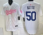 Men's Los Angeles Dodgers #50 Mookie Betts White Pink Limited Stitched Jersey Dzhi,baseball caps,new era cap wholesale,wholesale hats