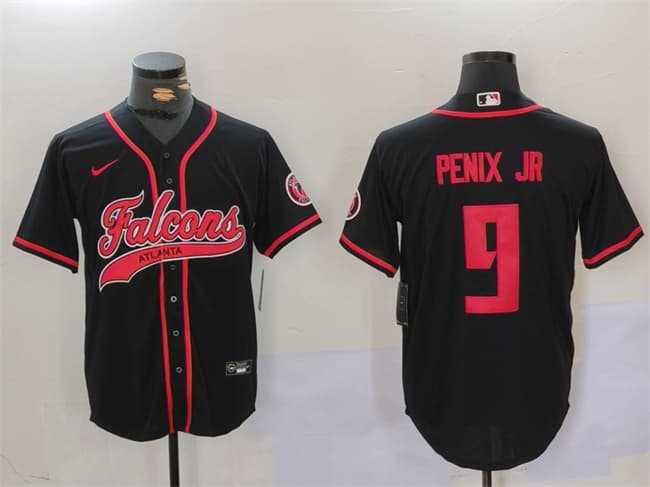 Men's Atlanta Falcons #9 Michael Penix Jr. Black With Patch Cool Base Stitched Baseball Jersey,We sell and wholesale Men's Atlanta Falcons #9 Michael Penix Jr. Black With Patch Cool Base Stitched Baseball Jersey on line form chian!