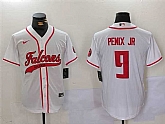 Men's Atlanta Falcons #9 Michael Penix Jr. White With Patch Cool Base Stitched Baseball Jersey,baseball caps,new era cap wholesale,wholesale hats