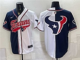 Men's Houston Texans Team Big Logo Navy White Split With Patch Cool Base Stitched Baseball Jersey,baseball caps,new era cap wholesale,wholesale hats