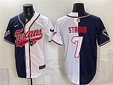 Men's Houston Texans #7 C.J. Stroud Navy White Split With Patch Cool Base Stitched Baseball Jersey,baseball caps,new era cap wholesale,wholesale hats