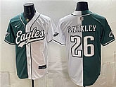 Men's Philadelphia Eagles #26 Saquon Barkley Green White Split Stitched Jersey,baseball caps,new era cap wholesale,wholesale hats