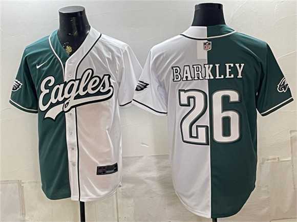 Men's Philadelphia Eagles #26 Saquon Barkley Green White Split Stitched Jersey,We sell and wholesale Men's Philadelphia Eagles #26 Saquon Barkley Green White Split Stitched Jersey on line form chian!