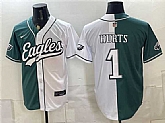 Men's Philadelphia Eagles #1 Jalen Hurts Green White Split Stitched Jersey,baseball caps,new era cap wholesale,wholesale hats