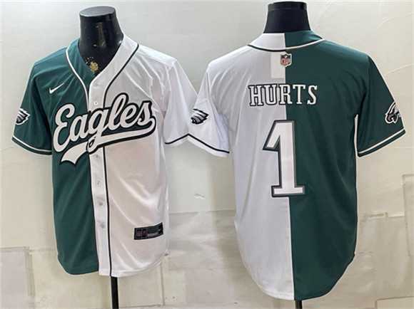 Men's Philadelphia Eagles #1 Jalen Hurts Green White Split Stitched Jersey,We sell and wholesale Men's Philadelphia Eagles #1 Jalen Hurts Green White Split Stitched Jersey on line form chian!