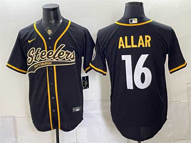 Men's Pittsburgh Steelers #16 Drew Allar Black With Patch Cool Base Stitched Baseball Jersey,We sell and wholesale Men's Pittsburgh Steelers #16 Drew Allar Black With Patch Cool Base Stitched Baseball Jersey on line form chian!