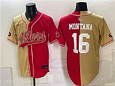 Men's San Francisco 49ers #16 Joe Montana Gold Red Split Stitched Jersey,baseball caps,new era cap wholesale,wholesale hats