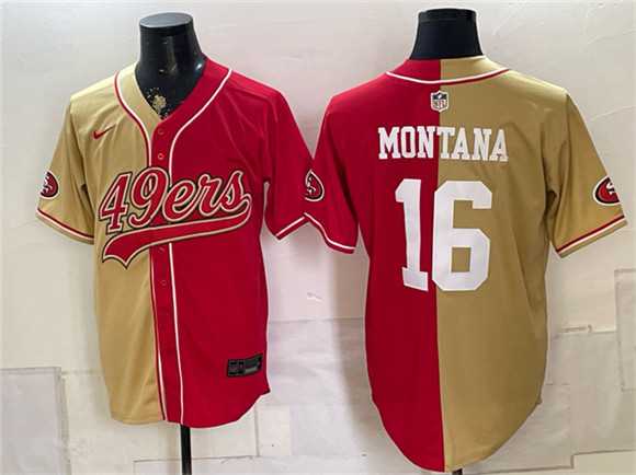 Men's San Francisco 49ers #16 Joe Montana Gold Red Split Stitched Jersey,We sell and wholesale Men's San Francisco 49ers #16 Joe Montana Gold Red Split Stitched Jersey on line form chian!