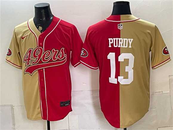 Men's San Francisco 49ers #13 Brock Purdy Gold Red Split Stitched Jersey,We sell and wholesale Men's San Francisco 49ers #13 Brock Purdy Gold Red Split Stitched Jersey on line form chian!