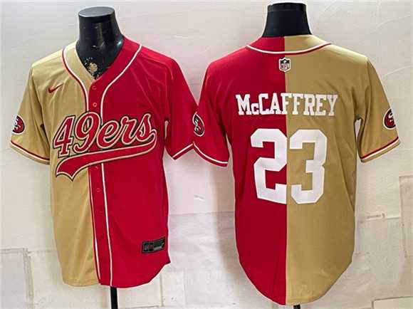Men's San Francisco 49ers #23 Christian McCaffrey Gold Red Split Stitched Jersey,We sell and wholesale Men's San Francisco 49ers #23 Christian McCaffrey Gold Red Split Stitched Jersey on line form chian!