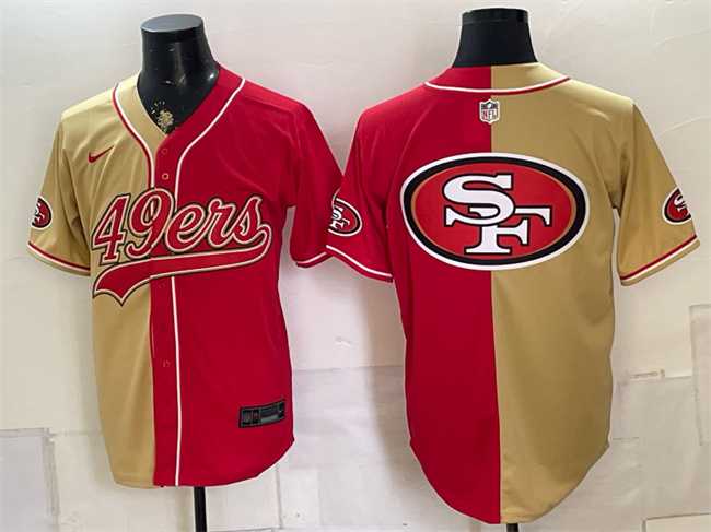 Men's San Francisco 49ers Team Big Logo Gold Red Split Stitched Jersey,We sell and wholesale Men's San Francisco 49ers Team Big Logo Gold Red Split Stitched Jersey on line form chian!