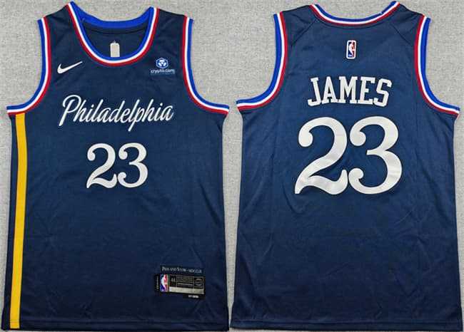 Men's Philadelphia 76ers #23 LeBron James Navy 2026 City Edition With Patch Stitched Jersey,We sell and wholesale Men's Philadelphia 76ers #23 LeBron James Navy 2026 City Edition With Patch Stitched Jersey on line form chian!